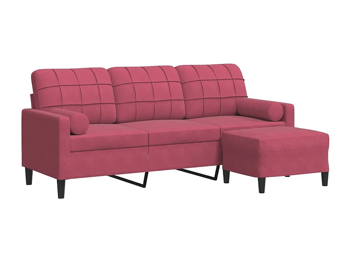 Divano 3 posti e poggiapiedi rosso bordeaux 180 cm Velluto