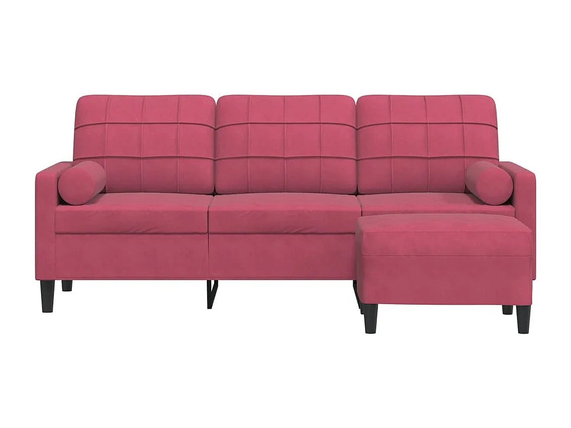 Divano 3 posti e poggiapiedi rosso bordeaux 180 cm Velluto