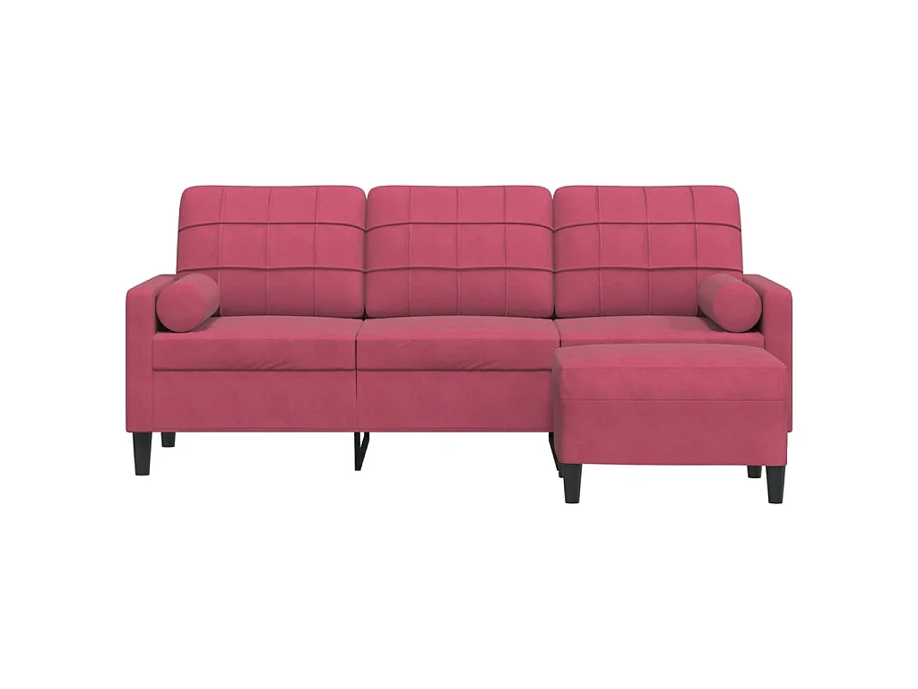 Canapé à 3 places et repose-pieds Rouge bordeaux 180 cm Velours