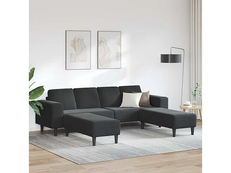 Set di divani in velluto nero da 3 pezzi