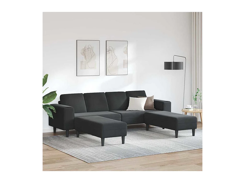 Set di divani in velluto nero da 3 pezzi