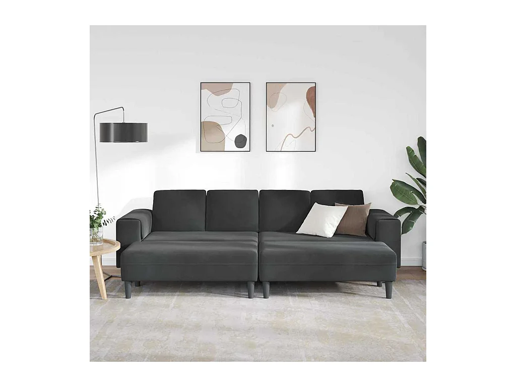 Set di divani in velluto nero da 3 pezzi