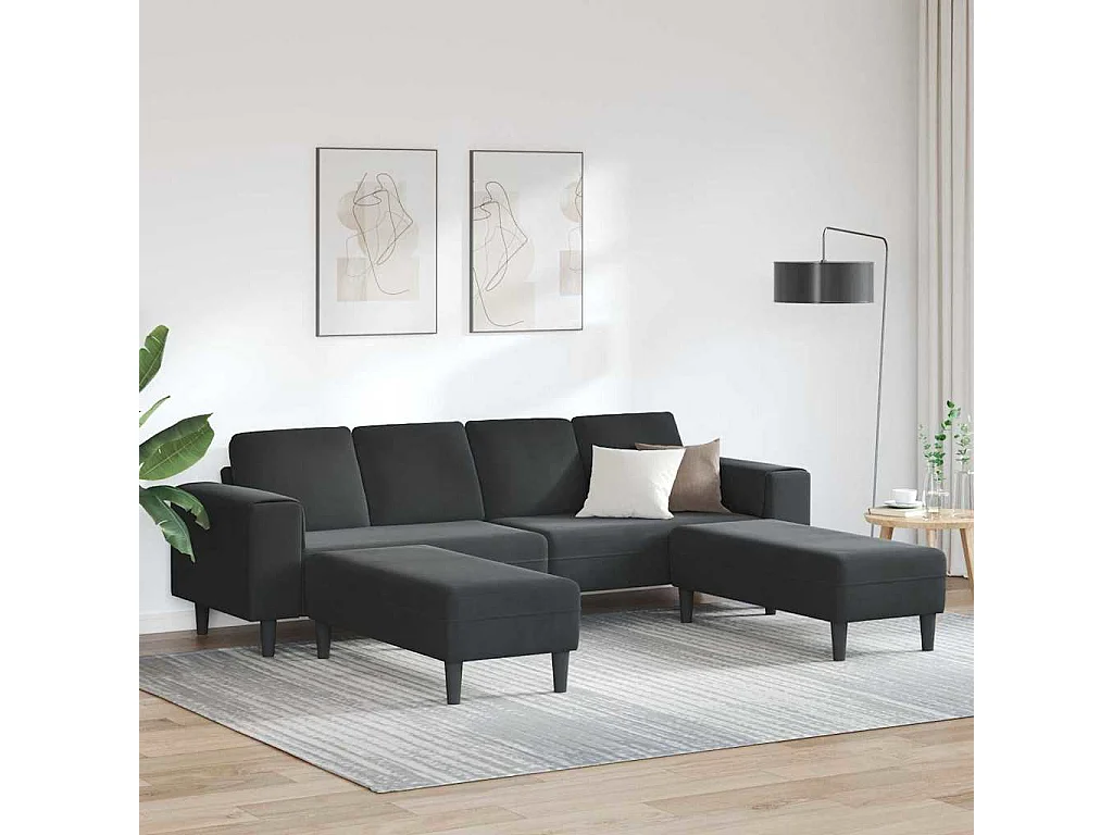 Set di divani in velluto nero da 3 pezzi