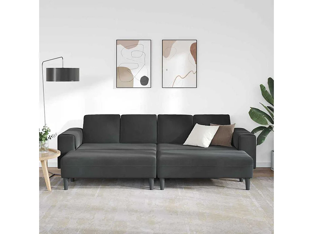 Set di divani in velluto nero da 3 pezzi