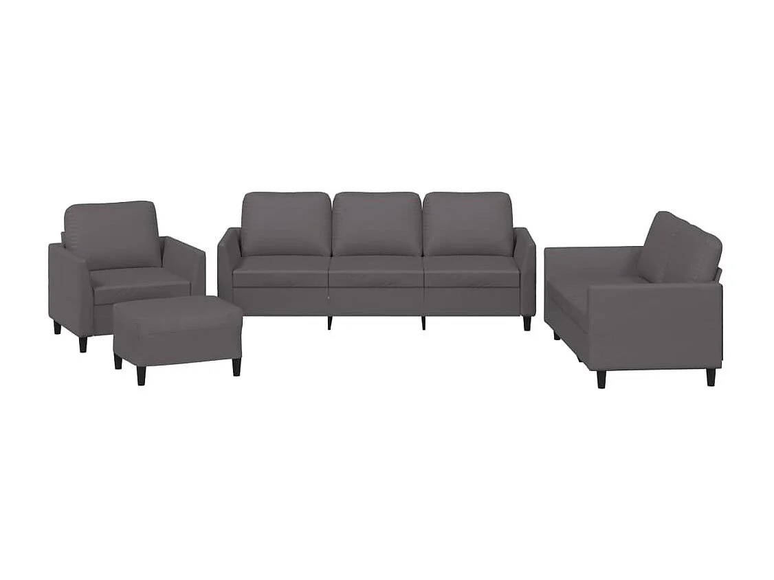 Set di divani 4 pezzi con cuscini in similpelle grigia