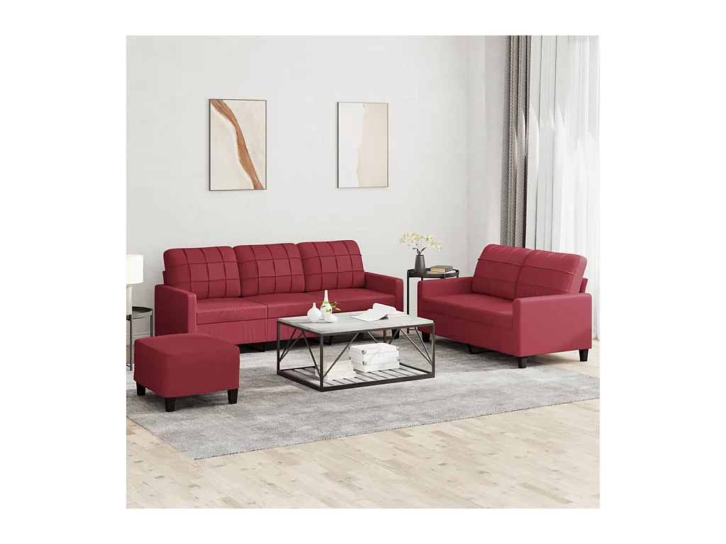 3-teiliges Sofaset mit Kissen Burgunderrot Kunstleder