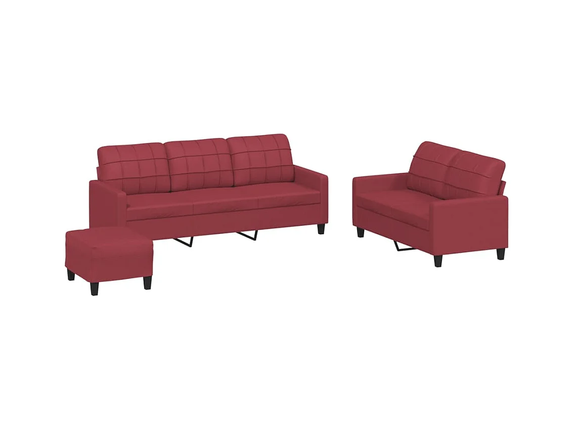 3-teiliges Sofaset mit Kissen Burgunderrot Kunstleder