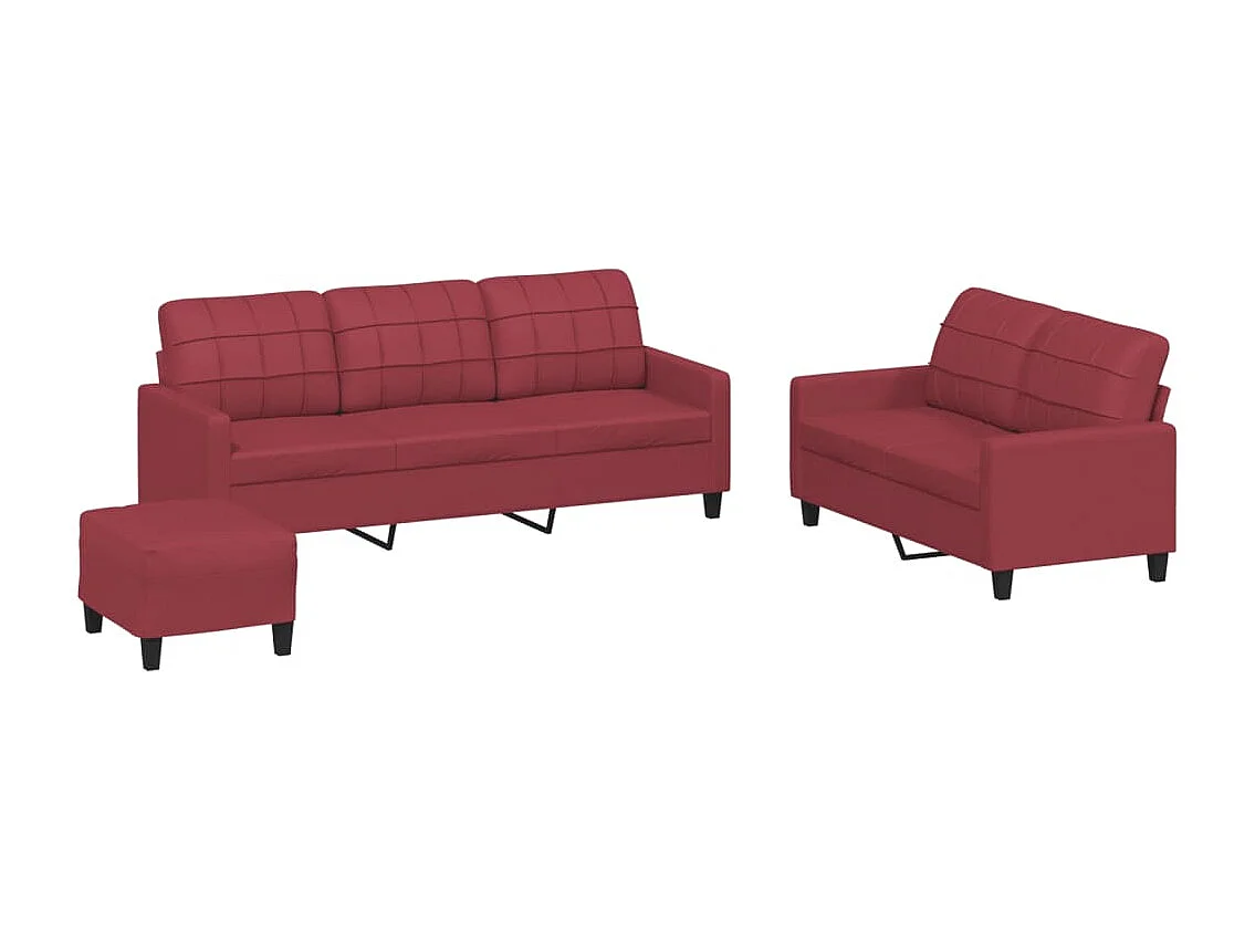 Conjunto de sofá de 3 piezas con cojines Piel sintética color rojo burdeos