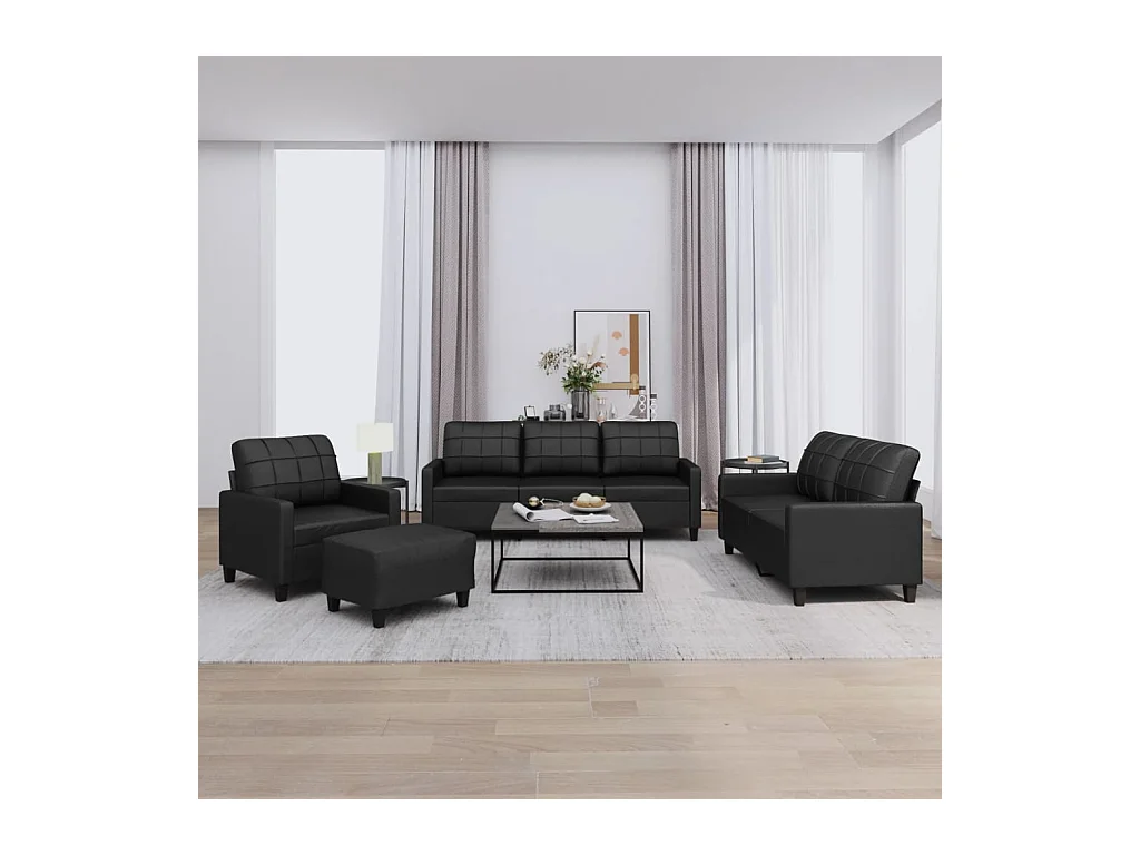 Set di divani 4 pezzi con cuscini in similpelle nera