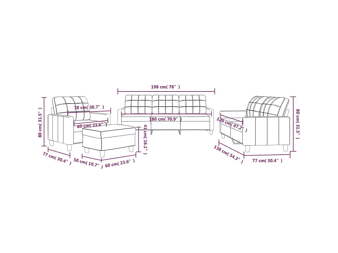4-delige bankset met kussens, zwart imitatieleer