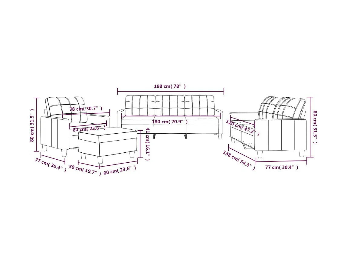 Conjunto de sofá de 4 piezas con cojines de piel sintética negra