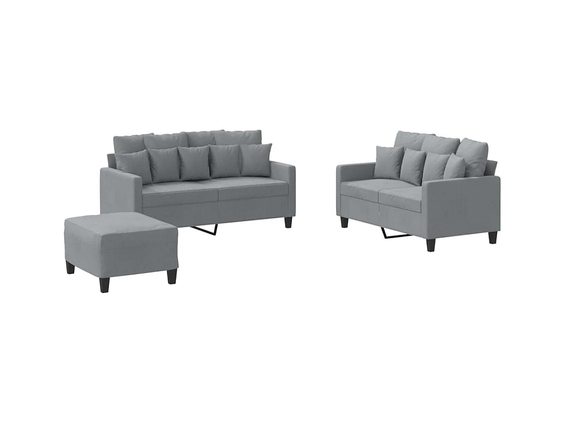 Conjunto de sofá de 3 piezas con cojines Tela Gris Claro