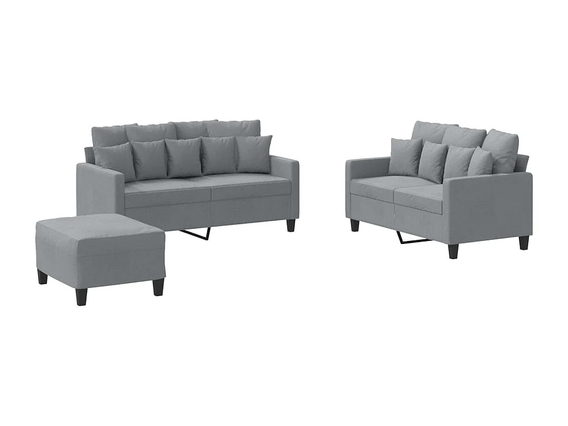 Set di divani 3 pezzi con cuscini in tessuto grigio chiaro