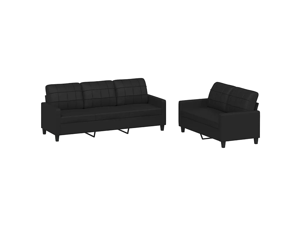Ensemble de canapés 2 pcs avec coussins Noir Similicuir