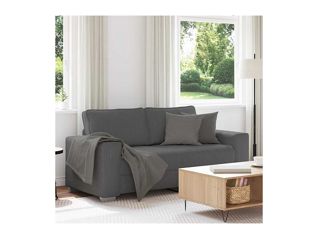 Canapé causeuse gris foncé 140 cm tissu velours côtelé