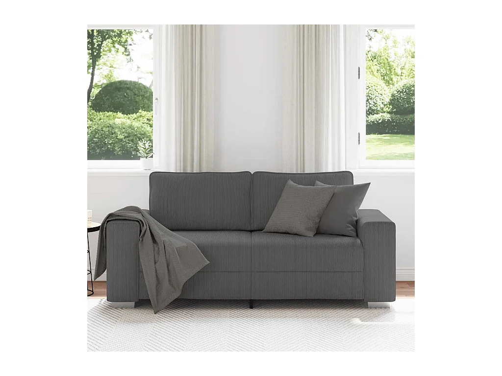 Canapé causeuse gris foncé 140 cm tissu velours côtelé