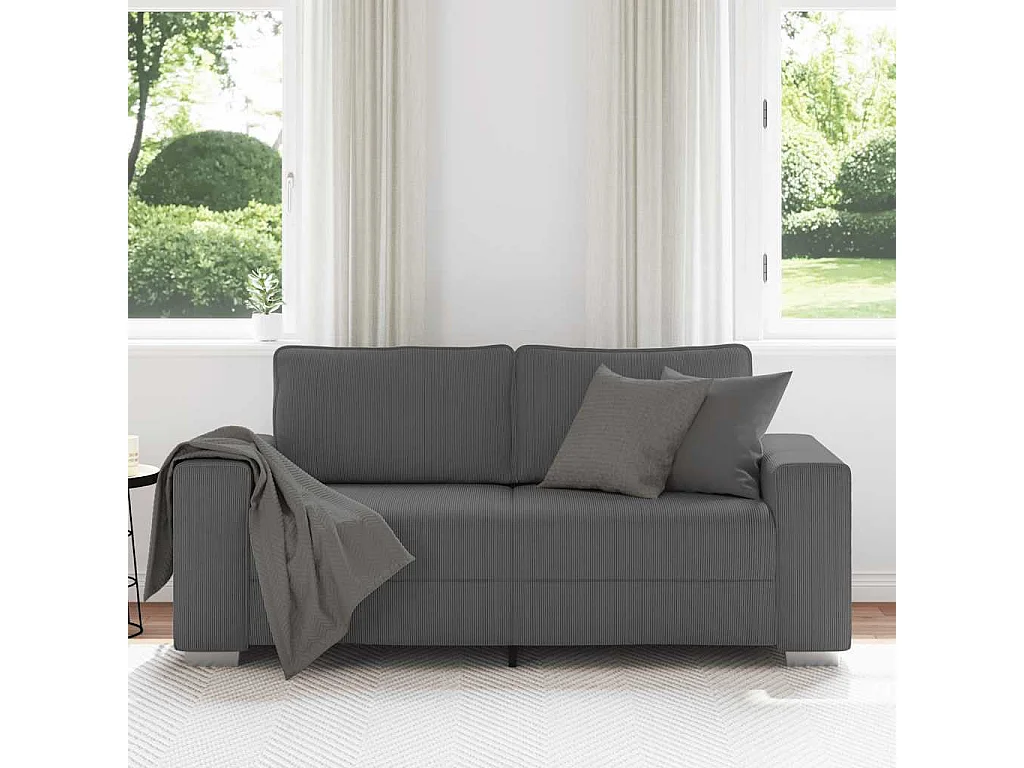 Canapé causeuse gris foncé 140 cm tissu velours côtelé