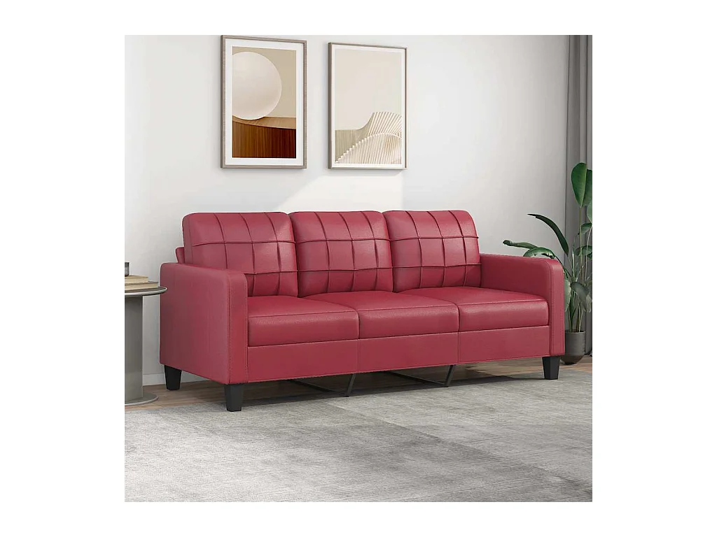 Divano 3 posti rosso bordeaux 180 cm in similpelle