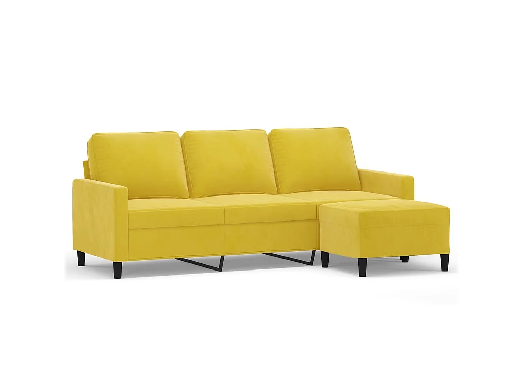 Canapé d'angle 3 places avec repose pieds en velours jaune