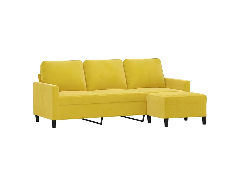 Canapé d'angle 3 places avec repose pieds en velours jaune