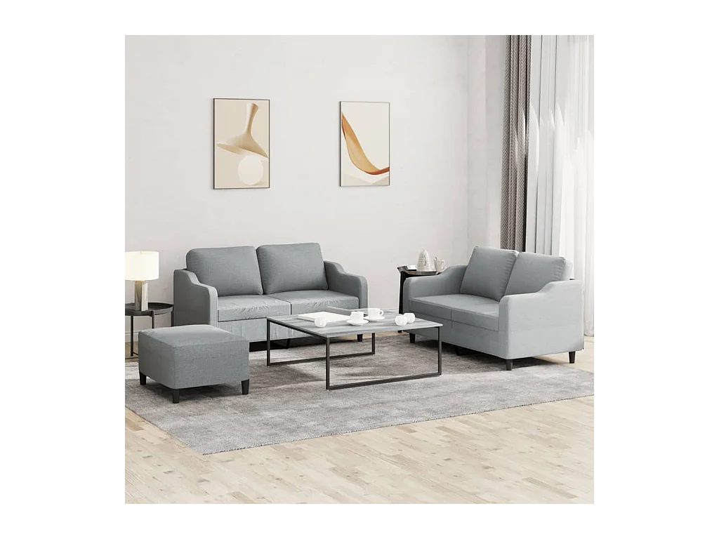 Ensemble de canapés 3 pcs avec coussins Gris clair Tissu