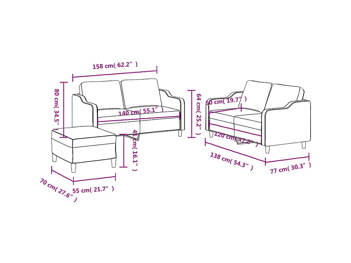 Ensemble de canapés 3 pcs avec coussins Gris clair Tissu