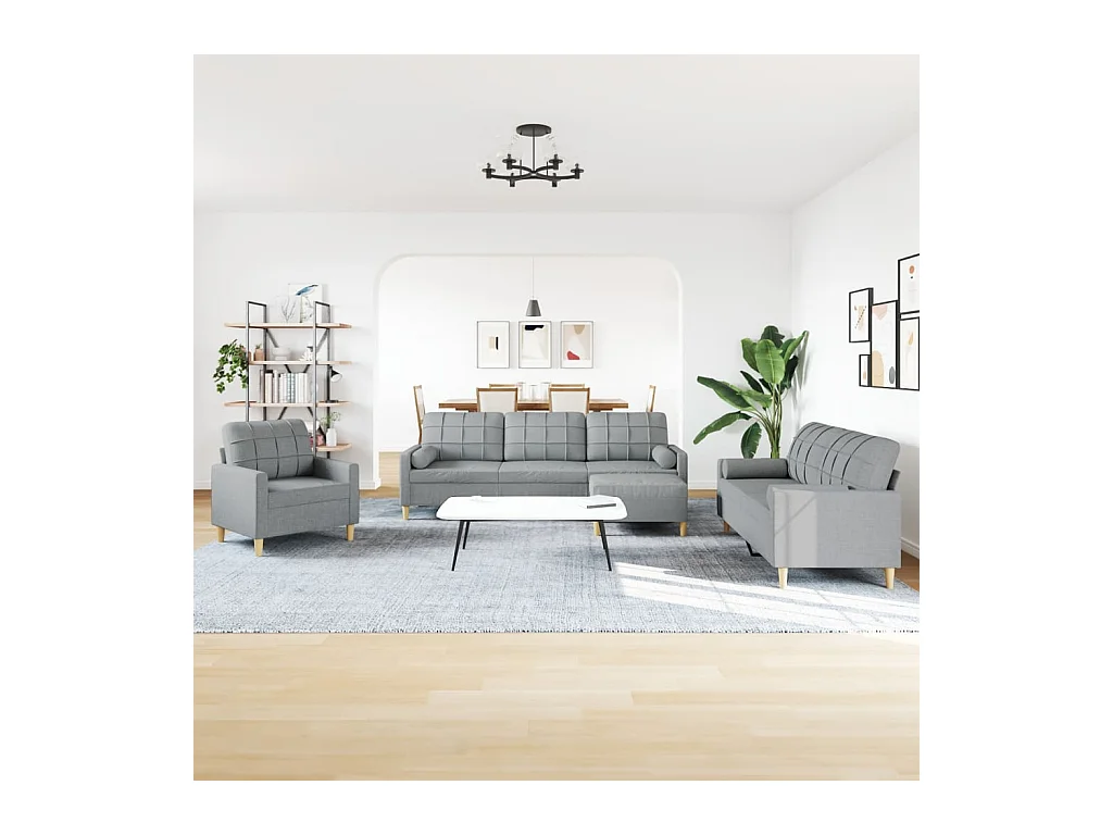 Conjunto de sofá de 4 piezas con reposapiés y cojines decorativos