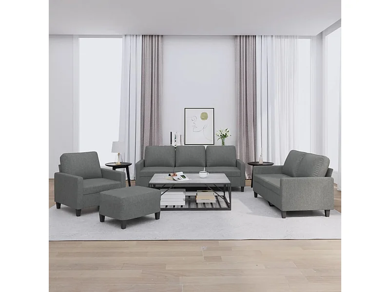 Conjunto de sofá de 4 piezas con cojines Tela Gris Oscuro