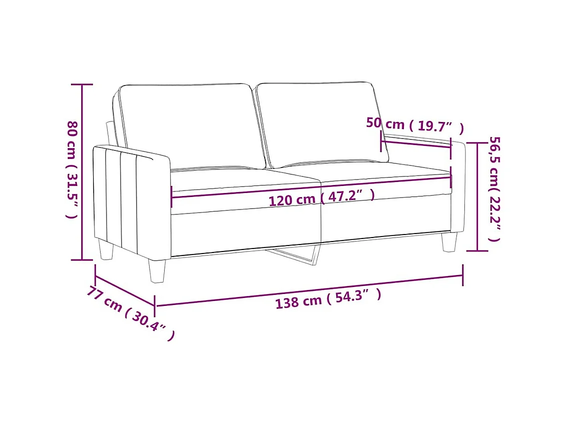 Sofá 2 plazas Crema 120 cm Piel sintética