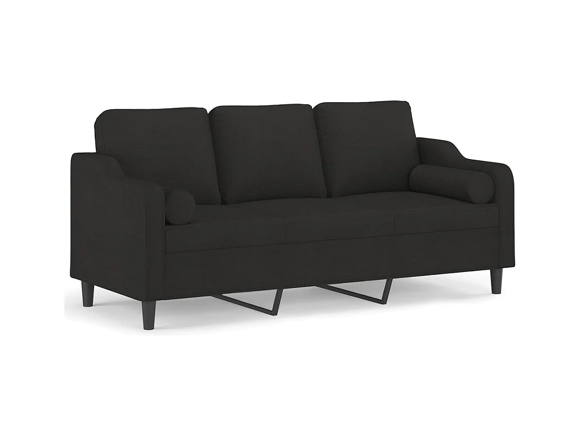 Sofá de 3 plazas con cojines decorativos tela negra 180 cm