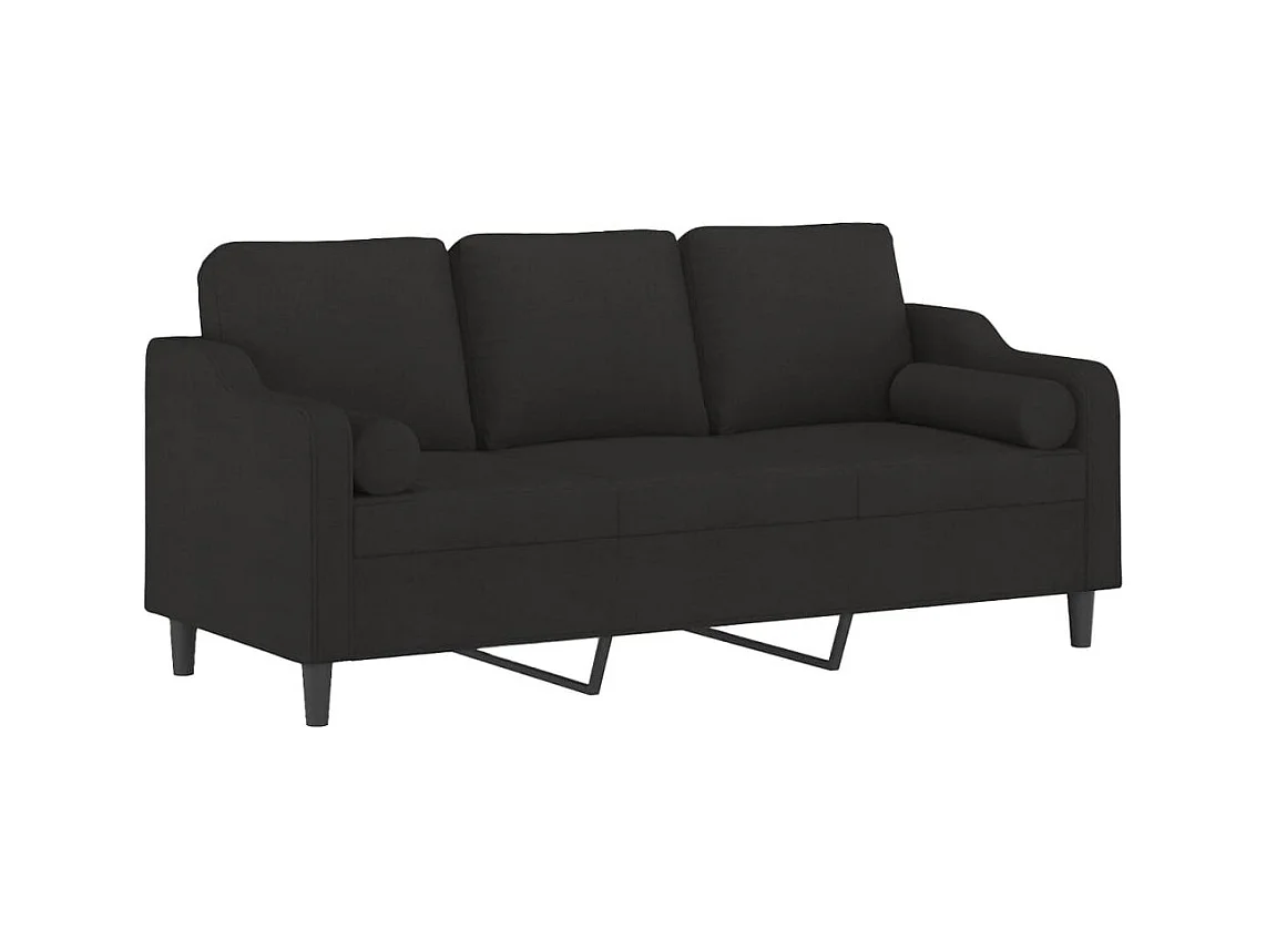 Sofá de 3 plazas con cojines decorativos tela negra 180 cm
