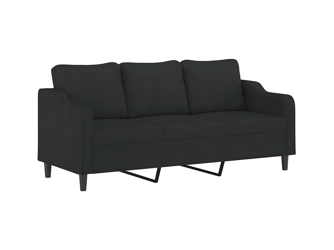 Sofá de 3 plazas con cojines decorativos tela negra 180 cm