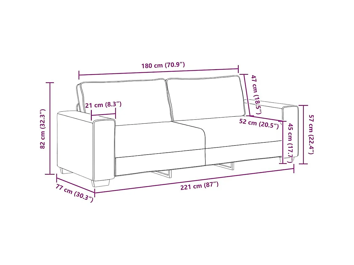 Divano 3 posti in tessuto grigio chiaro 180 cm
