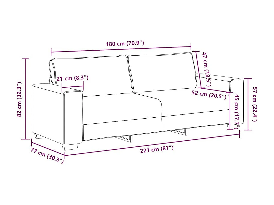 Canapé à 3 places gris clair 180 cm tissu