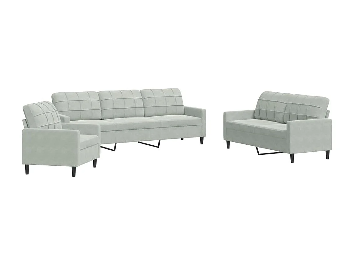Conjunto de sofá de 3 piezas con cojines Terciopelo Gris Claro