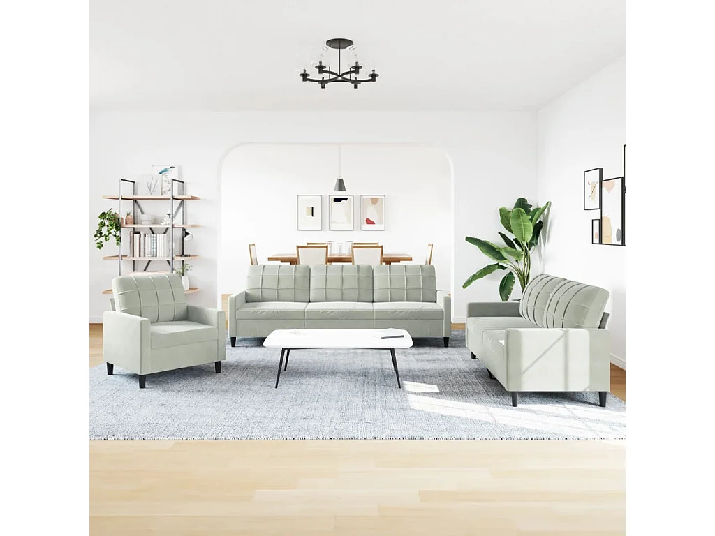 Conjunto de sofá de 3 piezas con cojines Terciopelo Gris Claro