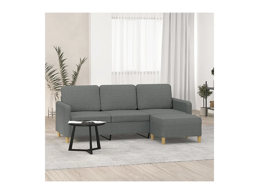Sofá 3 plazas con reposapiés Gris oscuro 180 cm Tela