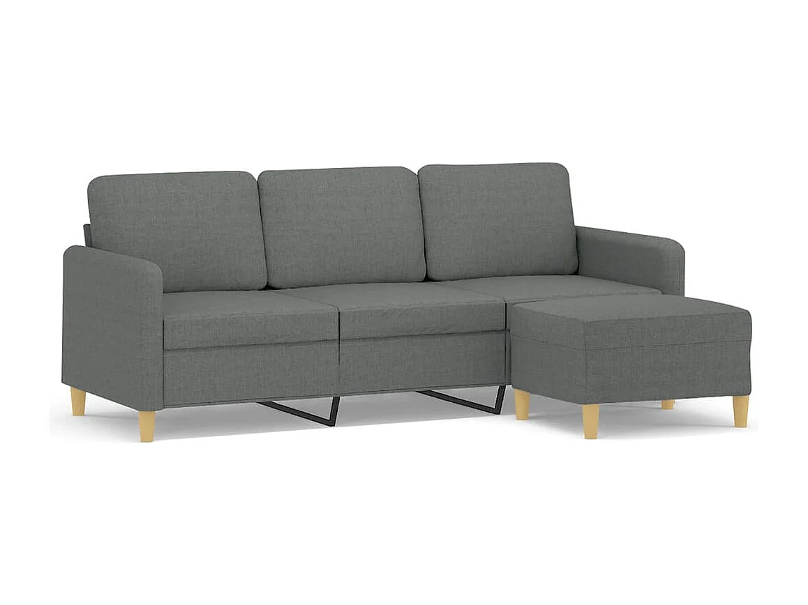 Sofá 3 plazas con reposapiés Gris oscuro 180 cm Tela