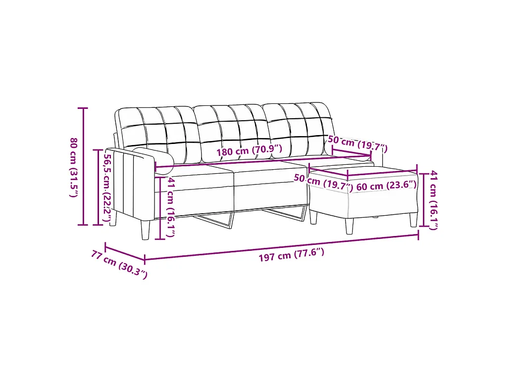 3-Sitzer-Sofa mit Fußhocker Dunkelgrün 180 cm Samt