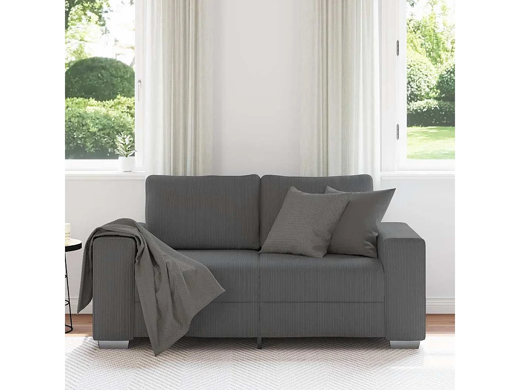 Sofá loveseat gris oscuro de 120 cm en tejido de pana