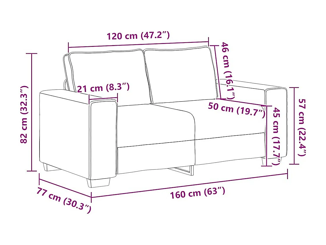 Sofá loveseat gris oscuro de 120 cm en tejido de pana