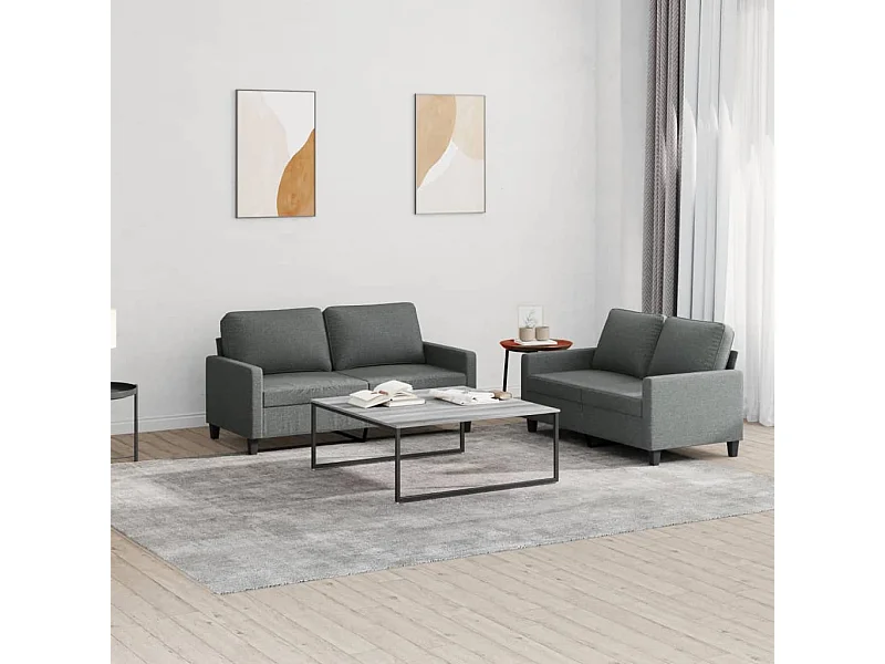 2-teiliges Sofaset mit Kissen, dunkelgrauer Stoff
