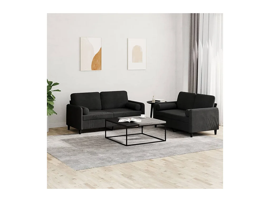 Conjunto de sofá de 2 piezas con cojines de terciopelo negro