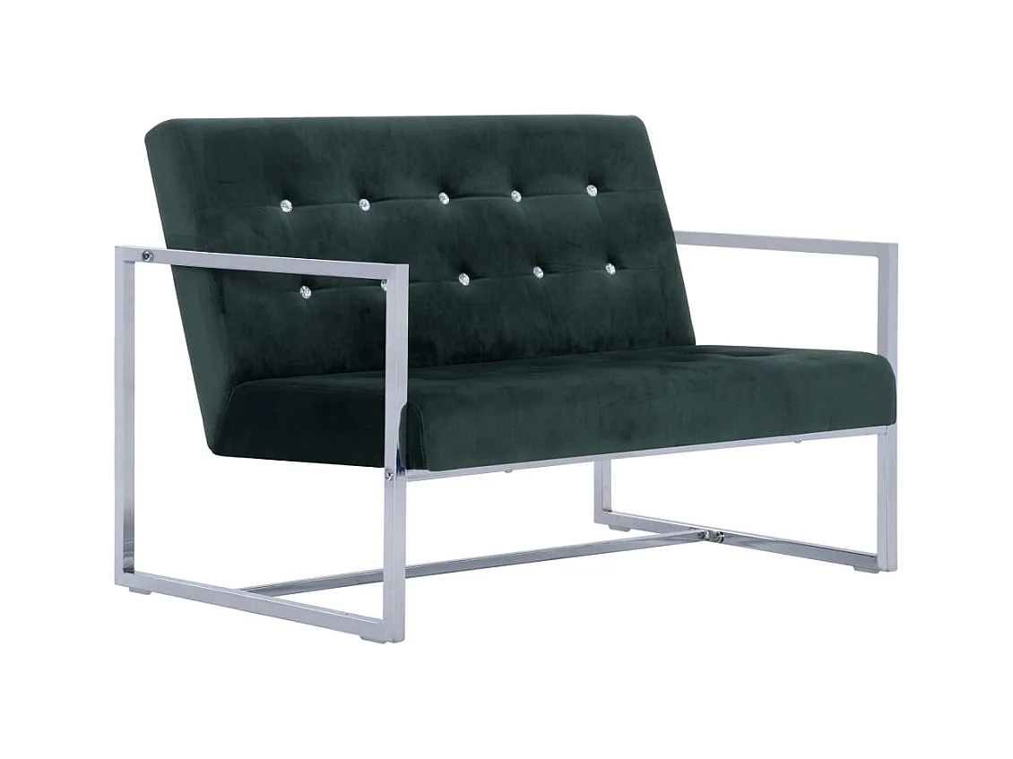 Divano 2 posti con braccioli Verde scuro Cromo e velluto