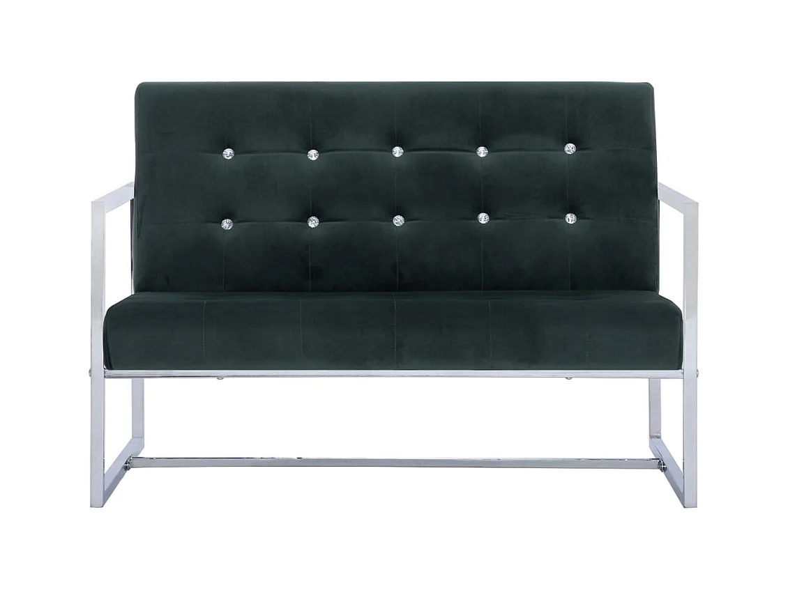 Divano 2 posti con braccioli Verde scuro Cromo e velluto