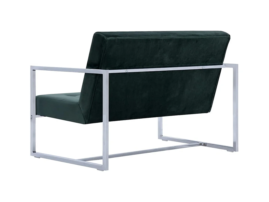 Divano 2 posti con braccioli Verde scuro Cromo e velluto