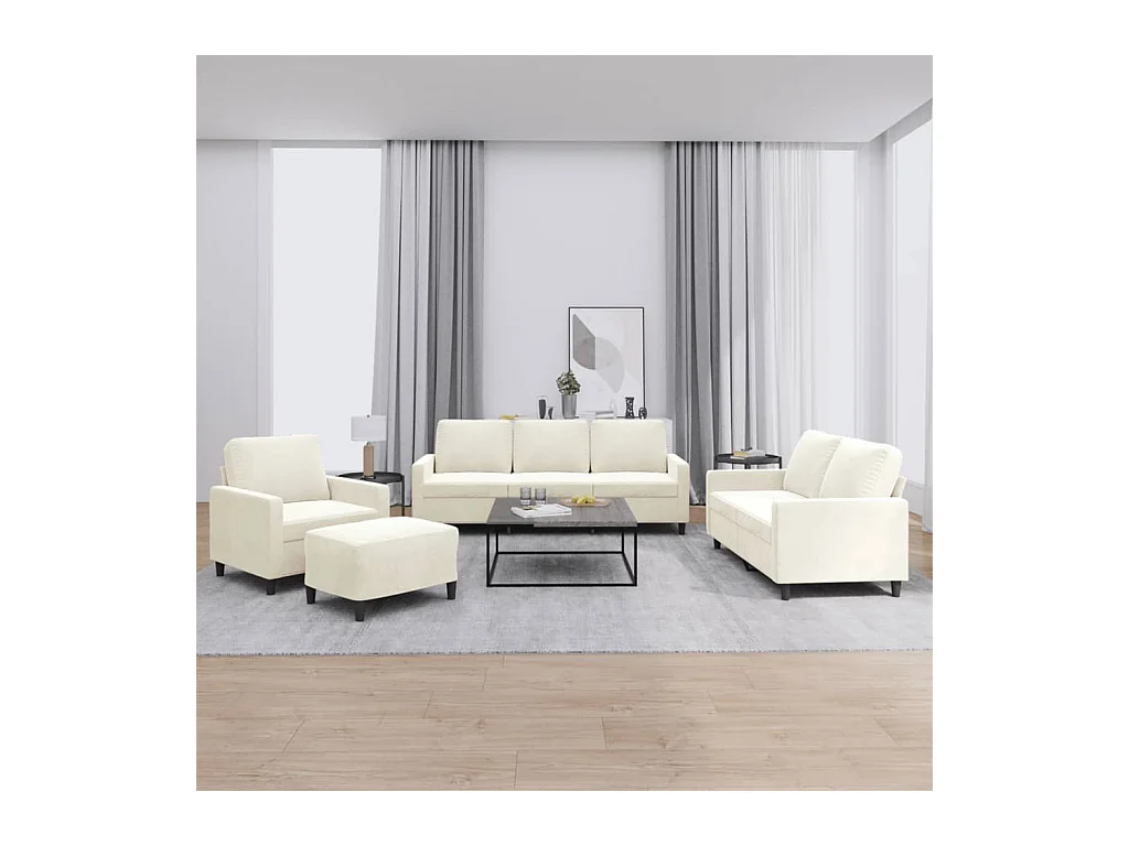 Set di divani da 4 pezzi con cuscini in velluto color crema
