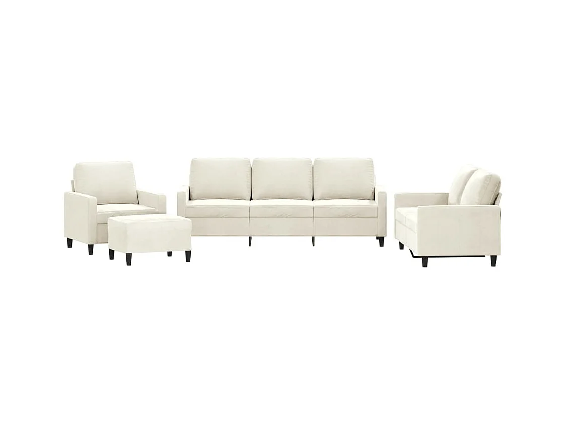 Set di divani da 4 pezzi con cuscini in velluto color crema
