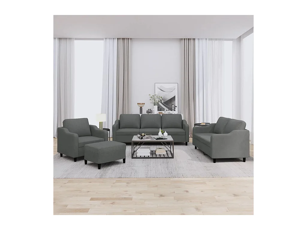 Set di divani 4 pezzi con cuscini in tessuto grigio scuro