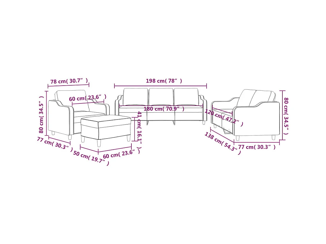 4-delige bankstel met kussens Donkergrijze stof